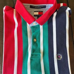 Tommy Hilfiger Men’s Vintage Polo Size Large Colorful Rugby Striped 100% Cotton